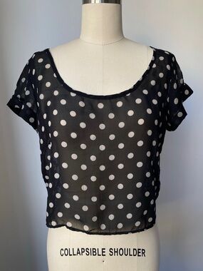 Charlotte Russe Y2K Polka Dot Sheer Mesh Lace Blouse